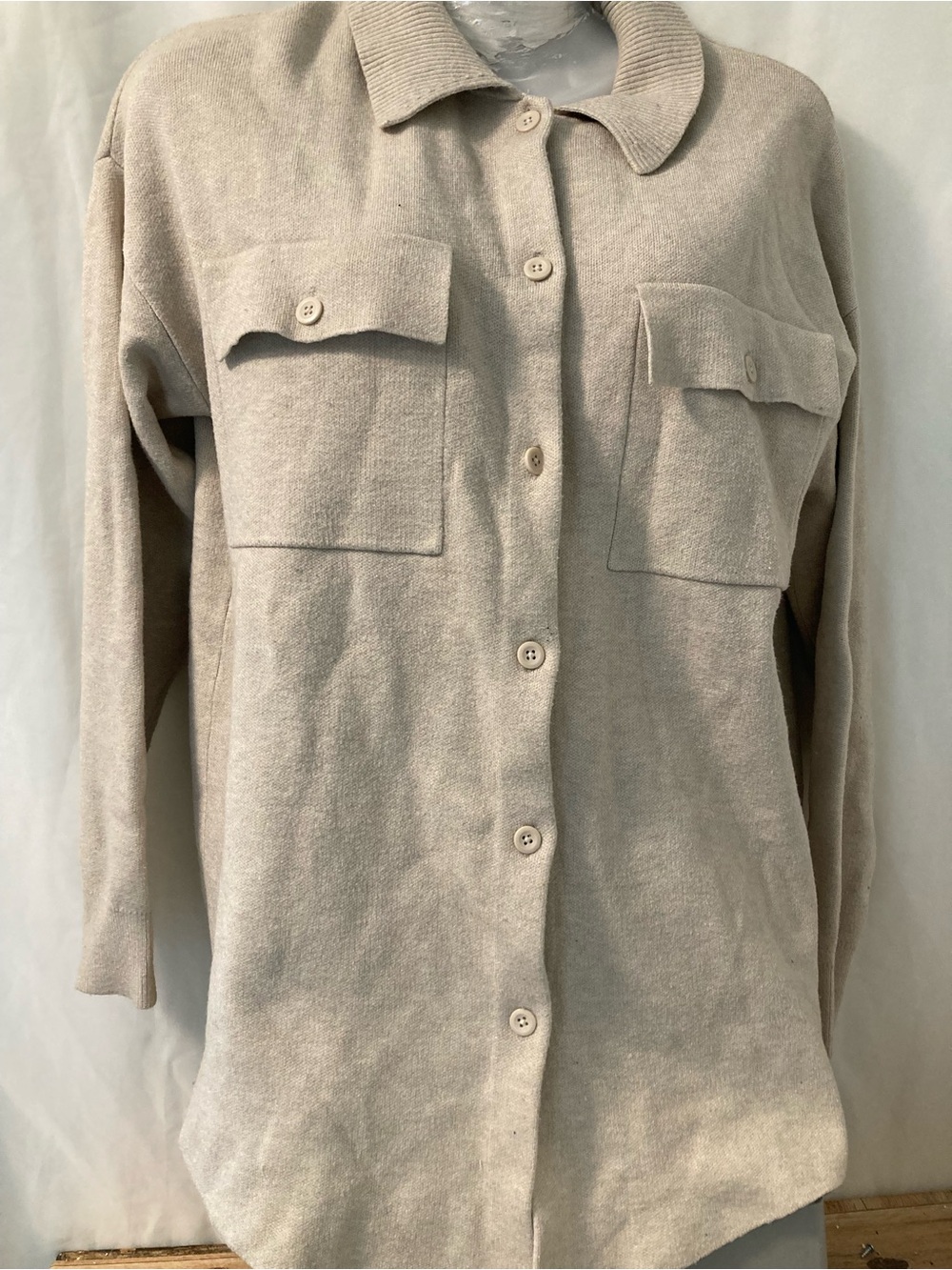 Twik by Simons Beige Knit Shacket Overshirt Size P